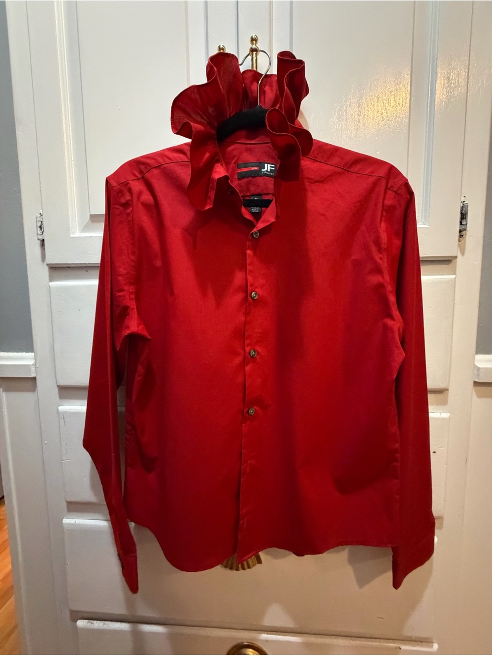 Ladies upcycled J.Ferrar Slim Fit Men’s Red Solid Dress Shirt 15-15 1/2 32-33 M
